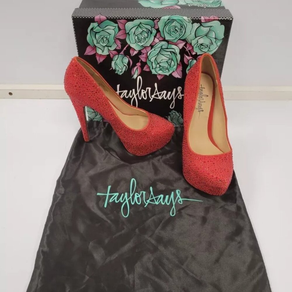 (70711-1) Taylor Say Red Bedazzle D Heels Size - 7.5 US